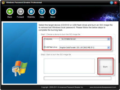 burn Windows 7 password reset USB/CD/DVD